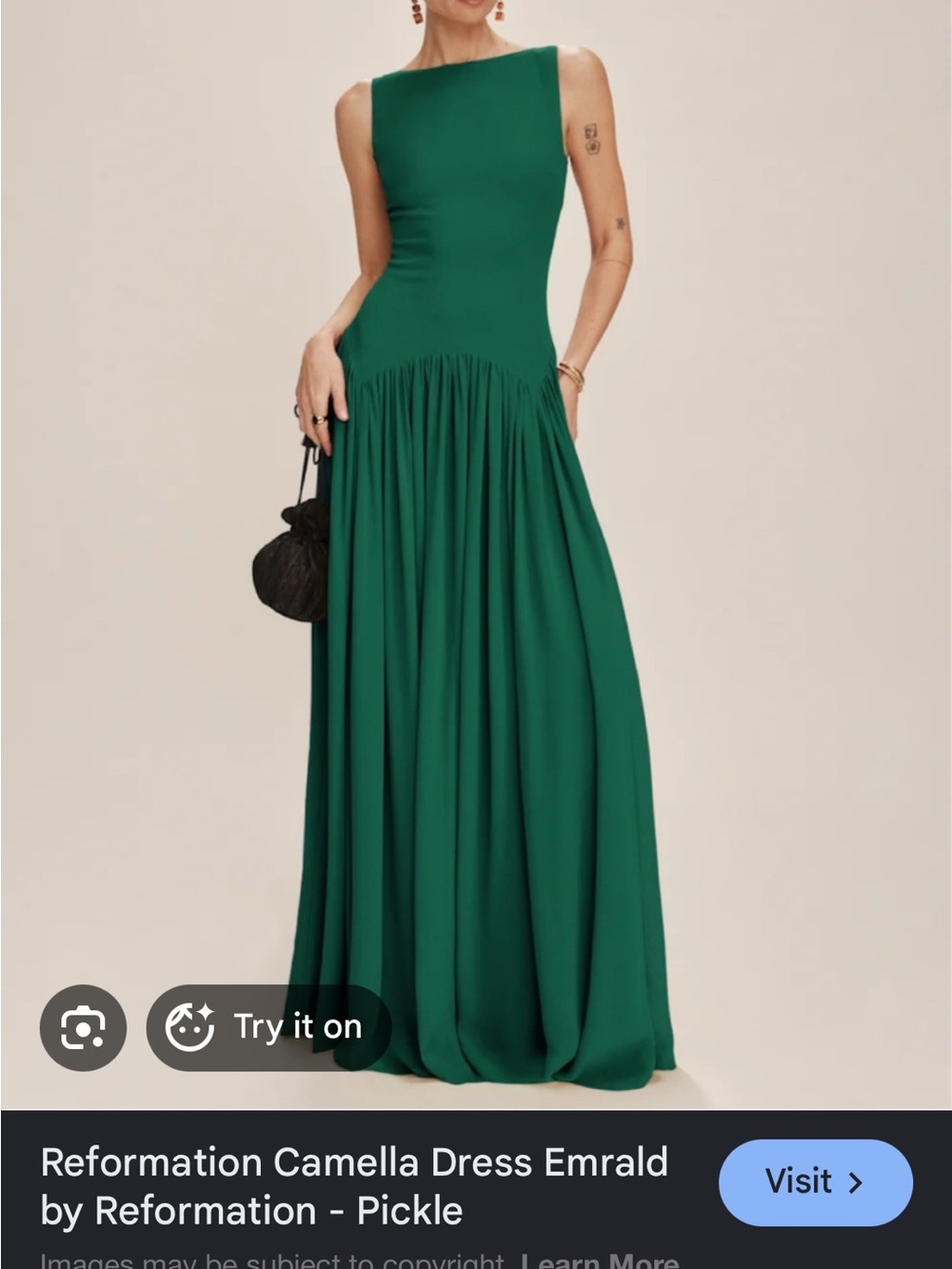 Reformation Camella Dress in Emerald Green